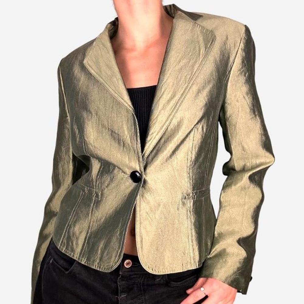 Shiny silk green sheen blazer size 8 rom Allen by ABS